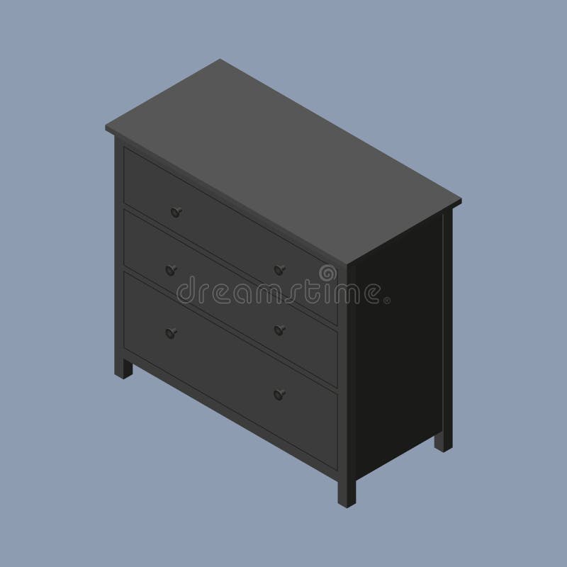 Black Wooden Dresser With Knobs 3d Flat Style Vector Isometric