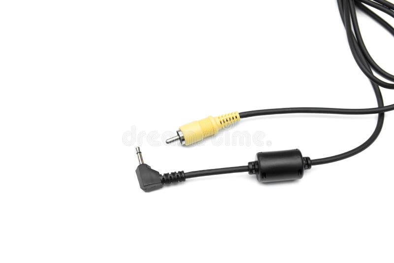 Black and Yellow Jack Audio Cables Isolated on White. Stock Image