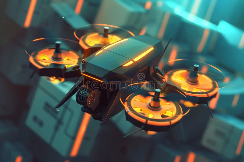 A Black and Yellow Remote Controlled Flying Device Delivering Packages