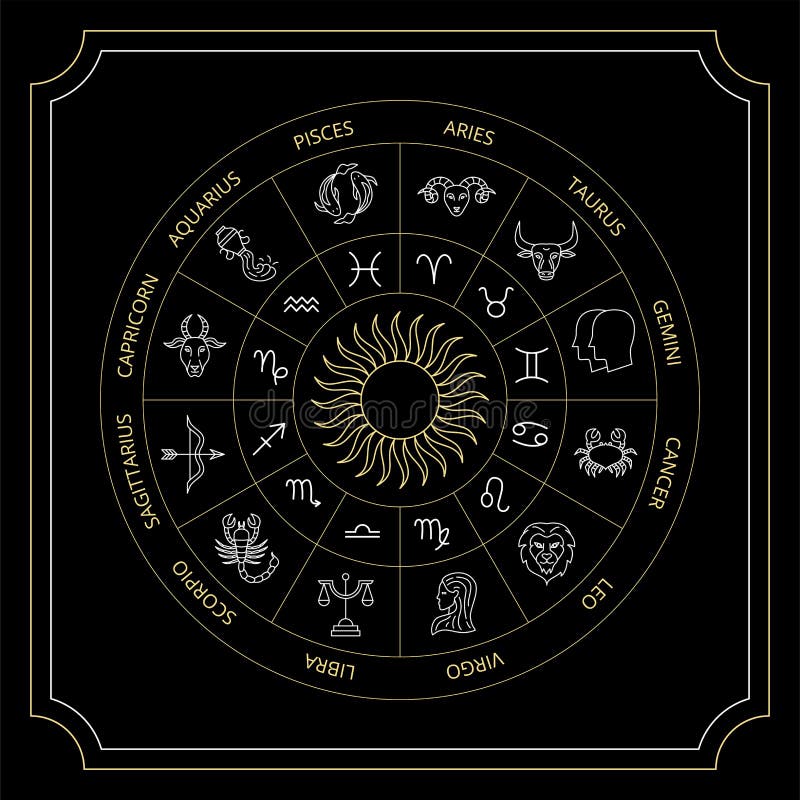 Black Zodiac Circle stock vector. Illustration of taurus 254249166