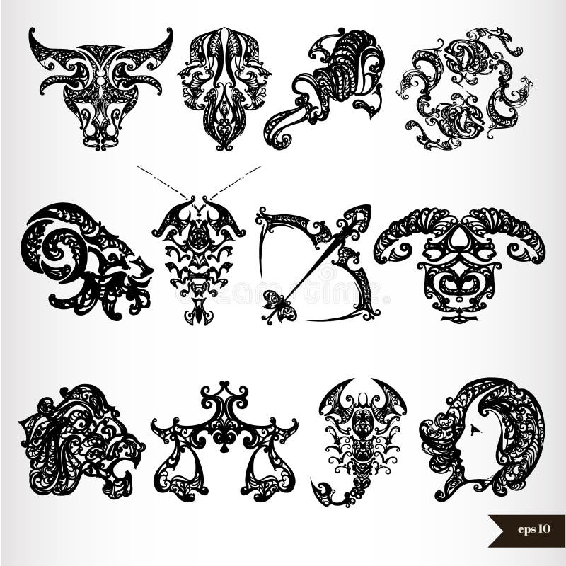 Black Zodiac Horoscope Signs Stock Vector Illustration of pisces