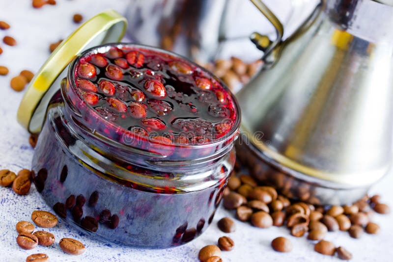 Blackberry coffee bean jam stock photo. Image of unusual 146045386