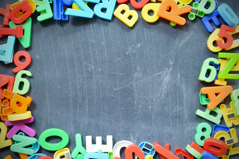 Blackboard Background With Colored Letter Blocks As Frame Stock Image Image of dirty