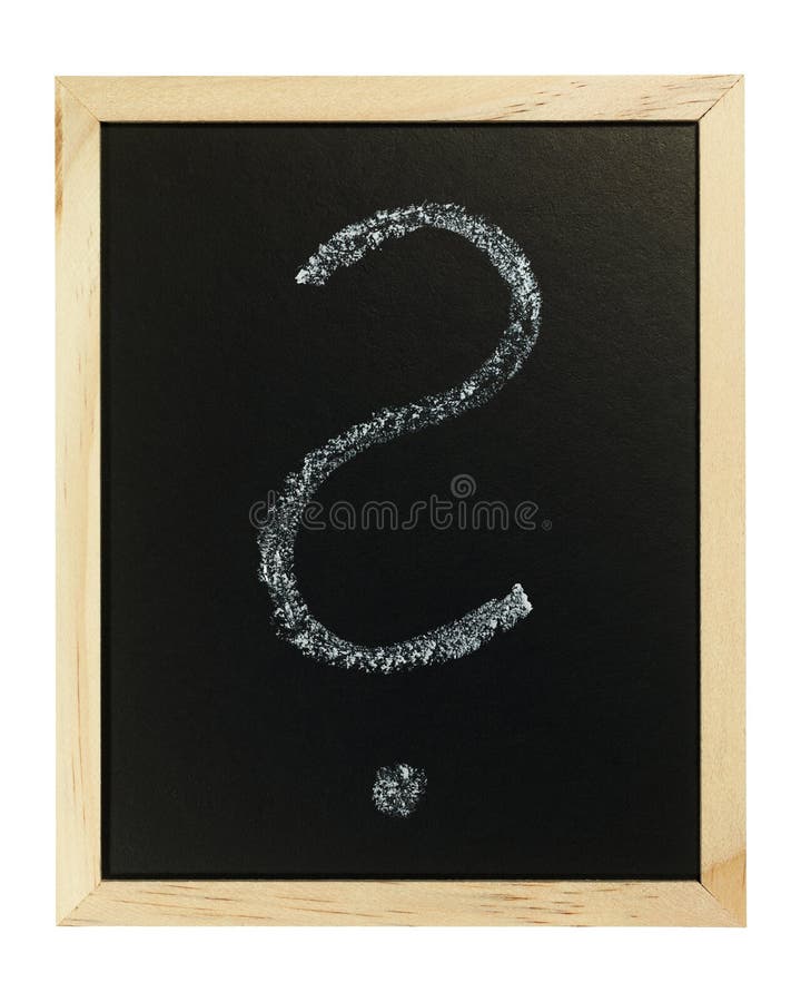 A blackboard against a white background with a question mark.