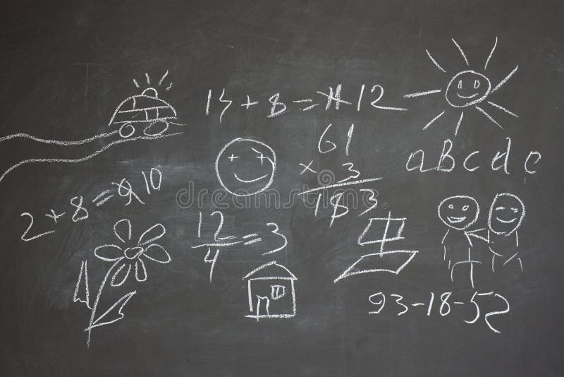 Blackboard With The Children's Drawings Stock Illustration Image