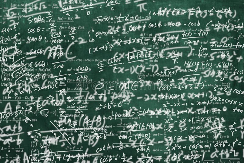 A blackboard full of mathematical formulas. educational concept background