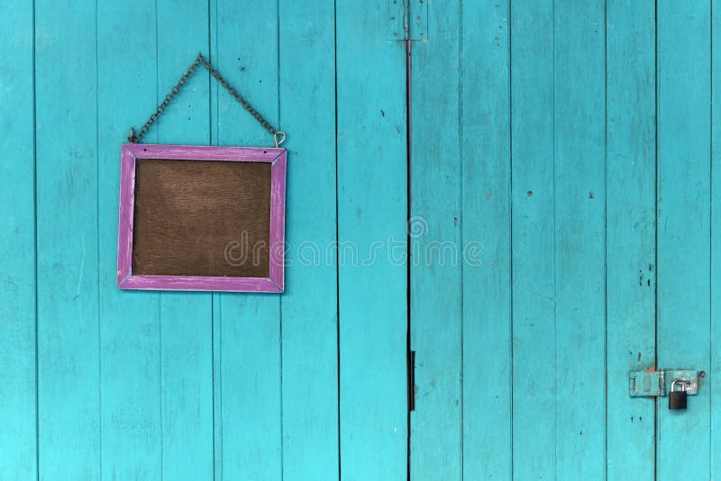 Blackboard Hanging on the Old Wooden Door Stock Image Image of frame