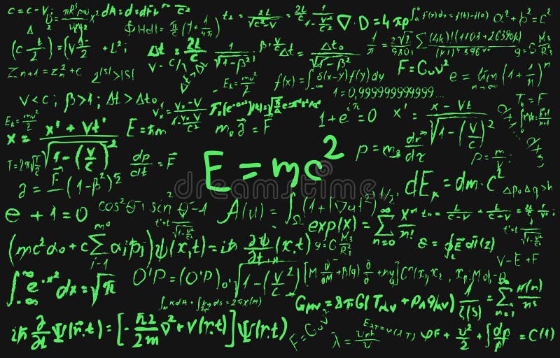 Blackboard inscribed with scientific formulas and calculations in physics and mathematics. Can illustrate scientific royalty free illustration Blackboard inscribed with scientific formulas and calculations in physics and mathematics. Can illustrate scientific royalty free illustration