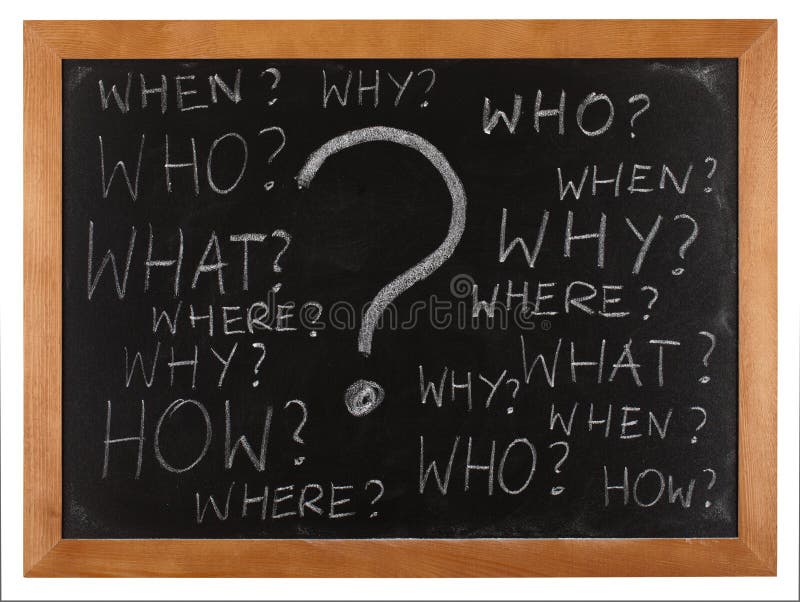 Questions whitten on blackboard isolated on white background. Questions whitten on blackboard isolated on white background