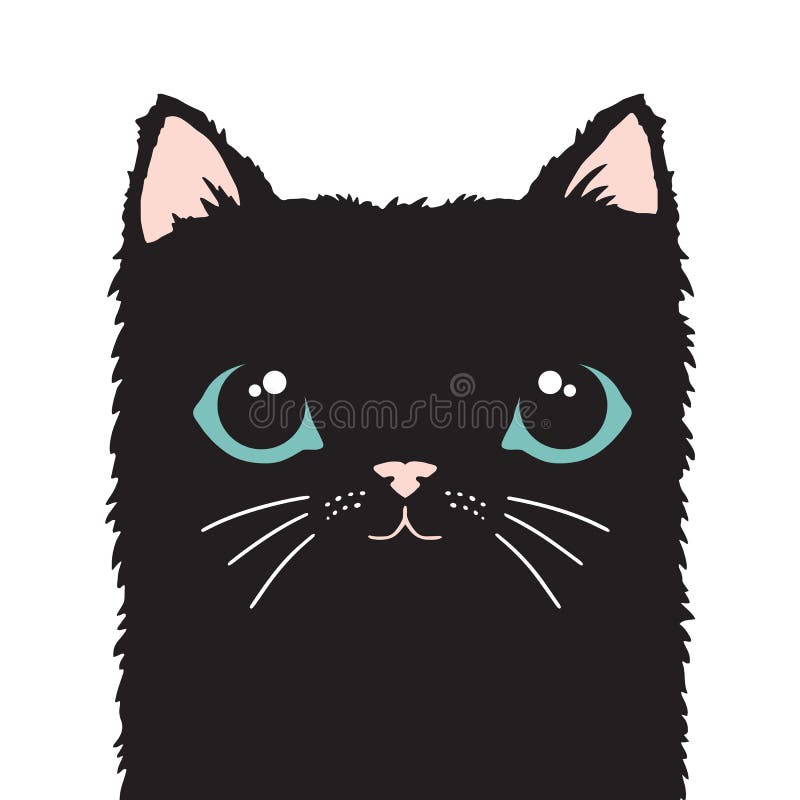 Simple cartoon black cat stock illustration. Illustration of blank -  137595320