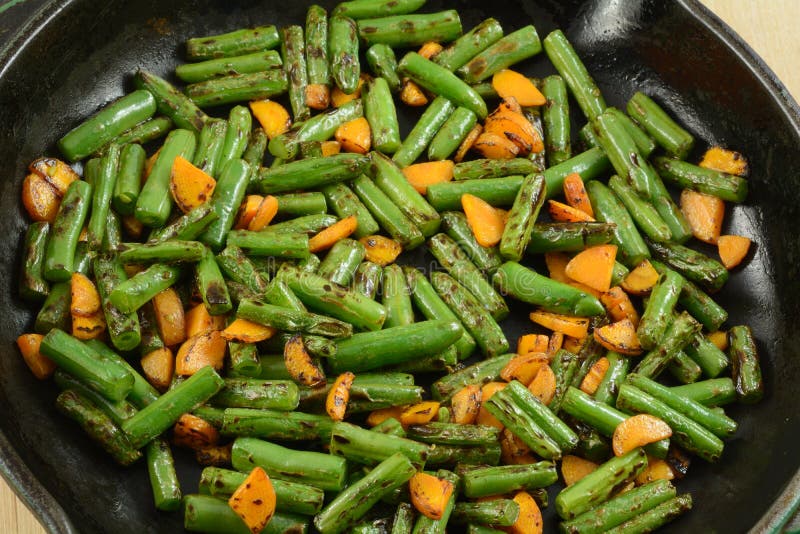 Blackened Stir Fry Green Beans and Carrots Stock Photo - Image of