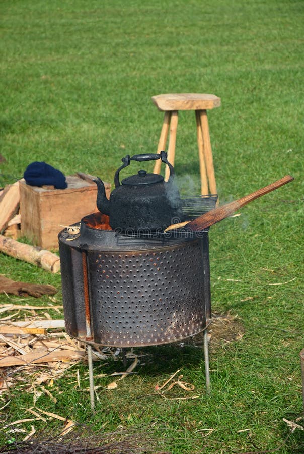 Tea Kettle. Circular Camp Fire Stock Photo - Image of field, burn ...