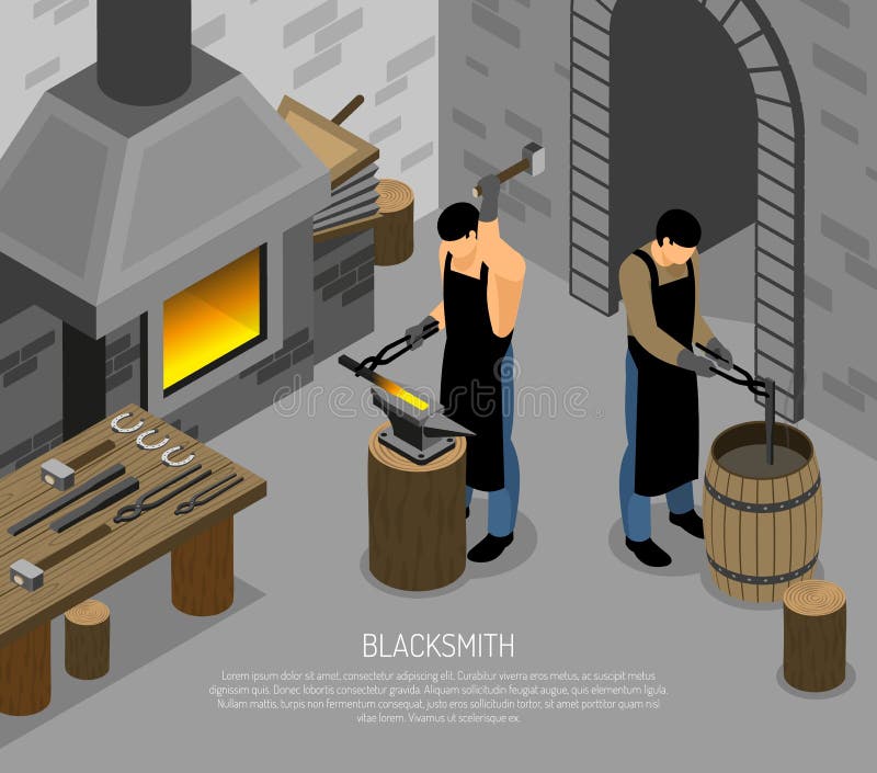 Blacksmith pracy Isometric ilustracja royalty ilustracja Blacksmith pracy Isometric ilustracja royalty ilustracja