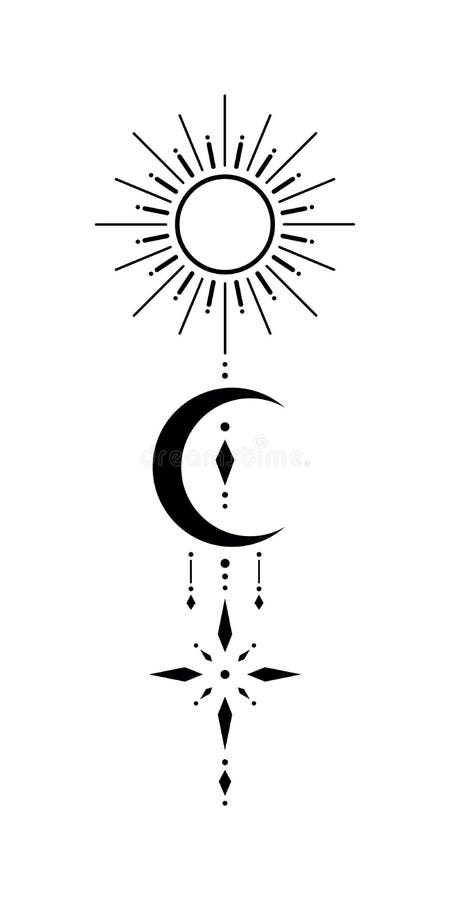 Blackwork Tattoo with Sun, Moon, Star. Sacred Geometry Tattoo Design ...