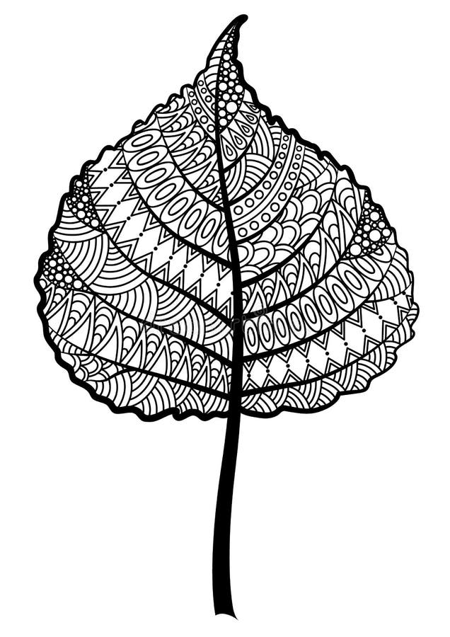 Blad van de Zentangle het zwart-witte boom op een witte achtergrond stock illustratie Blad van de Zentangle het zwart-witte boom op een witte achtergrond stock illustratie