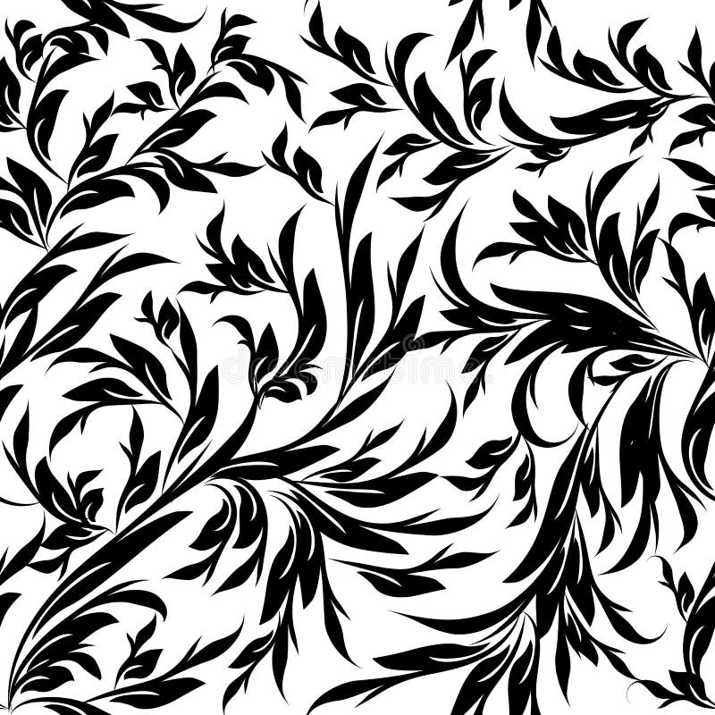 Blad zwarte witte ornamenten Eindeloze textuur vector illustratie Blad zwarte witte ornamenten Eindeloze textuur vector illustratie