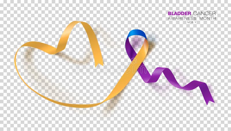 Bladder Cancer Awareness Month. Marigold And Blue And Purple Color Ribbon Isolated On Transparent Background. Vector