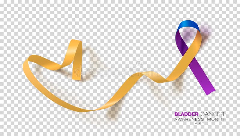 Bladder Cancer Awareness Month. Marigold And Blue And Purple Color Ribbon Isolated On Transparent Background. Vector