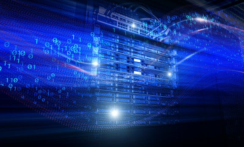 Blade server in rack cluster hard drives storage tapes in internet data center room motion binary royalty free stock image Blade server in rack cluster hard drives storage tapes in internet data center room motion binary royalty free stock image