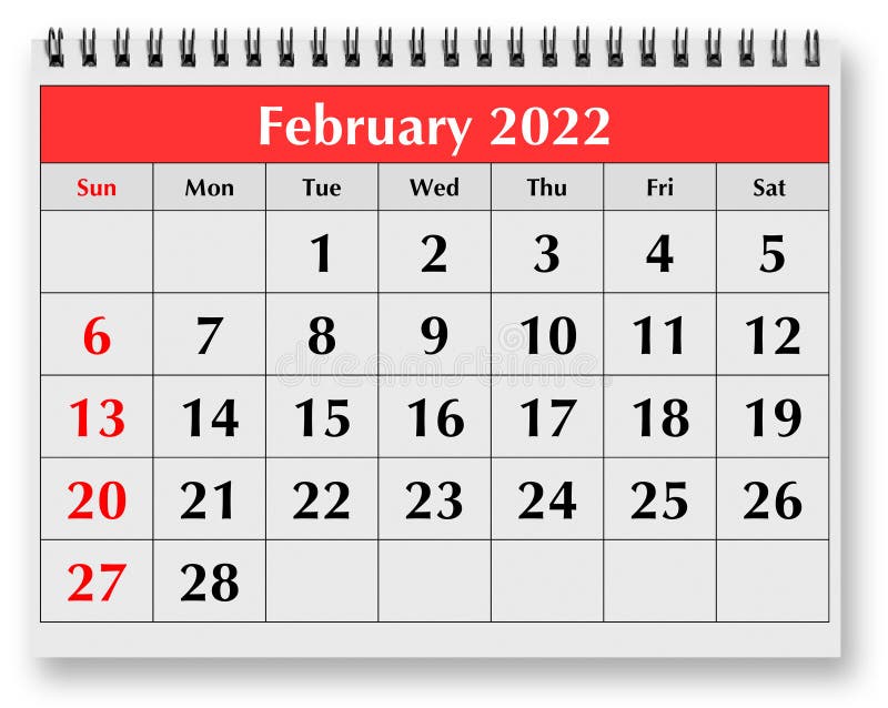Bladzijde van het maandrooster in februari 2022