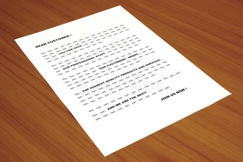 Boring marketing business letter, using standard sentences - between words blah blah blah. Boring marketing business letter, using standard sentences - between words blah blah blah