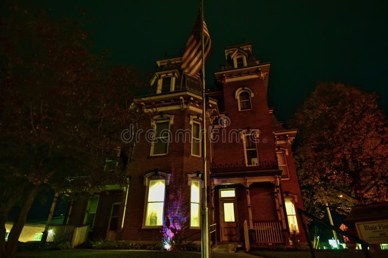 Blair House Second Empire Victorian Mansion in Washington Iowa at Night