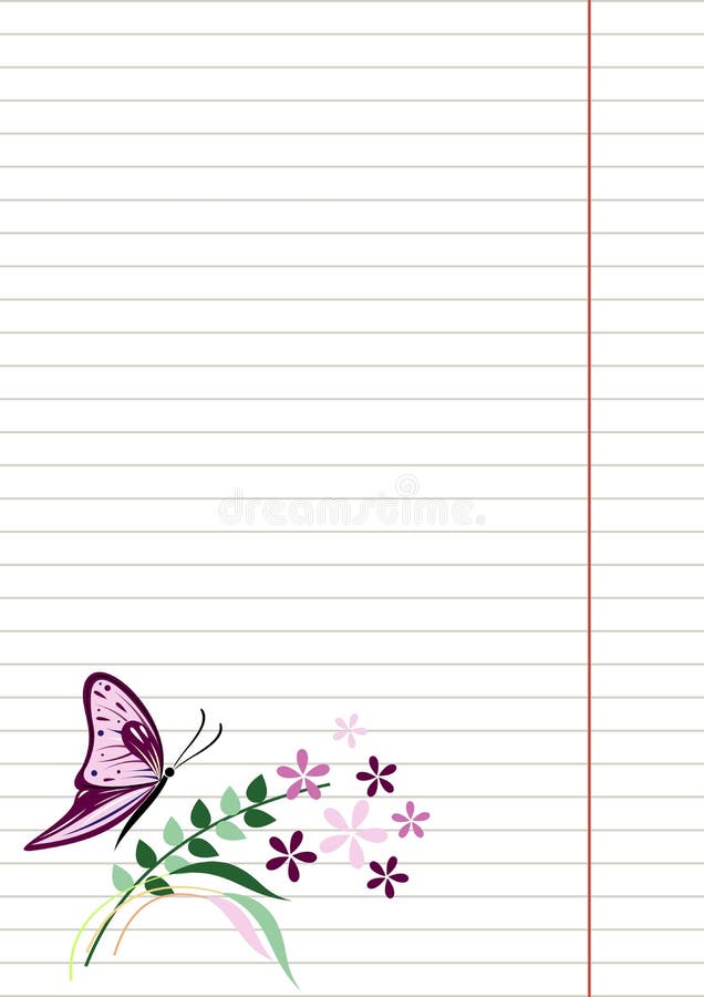 Blanc de vecteur pour la lettre ou la carte de voeux Papier de carnet, forme blanche avec des lignes, papillon et fleurs avec des illustration stock Blanc de vecteur pour la lettre ou la carte de voeux Papier de carnet, forme blanche avec des lignes, papillon et fleurs avec des illustration stock
