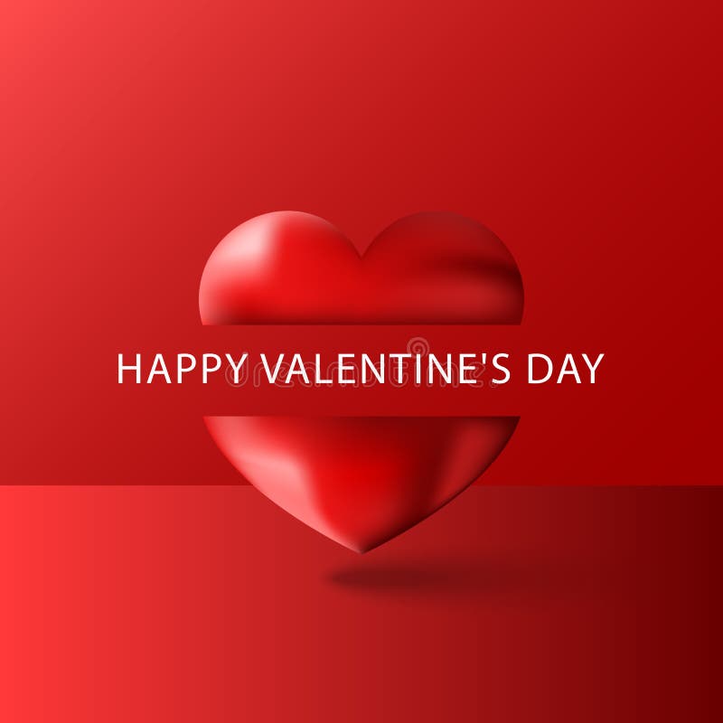 Blanc heureux de carte de voeux des textes de jour de valentines, coeur 3d volumétrique pourpre divisé par un slogan sur un fond illustration stock Blanc heureux de carte de voeux des textes de jour de valentines, coeur 3d volumétrique pourpre divisé par un slogan sur un fond illustration stock