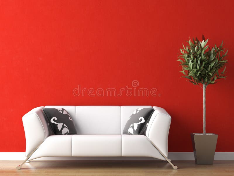 Blanc rouge intérieur de mur de conception de divan
