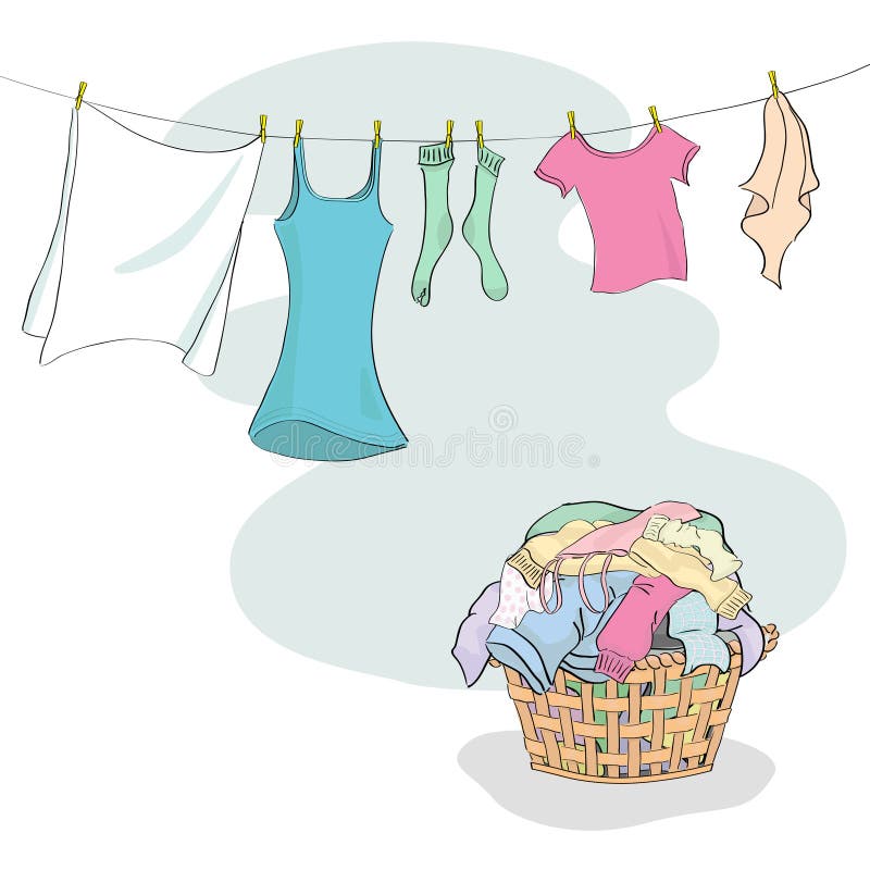 Laundry in Basket and hanging on Washing Line - grouped and layered easy to edit. Laundry in Basket and hanging on Washing Line - grouped and layered easy to edit