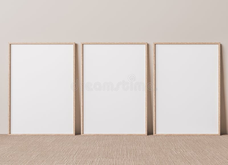 Blanco verticale posterframe, omhoog staand op beige vloer.