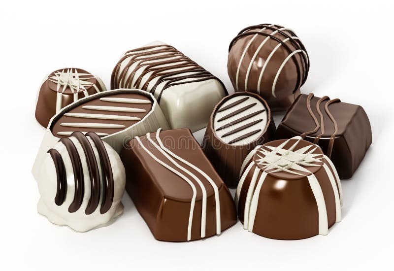 Blandade choklader som isoleras på vit bakgrund illustration 3d stock illustrationer