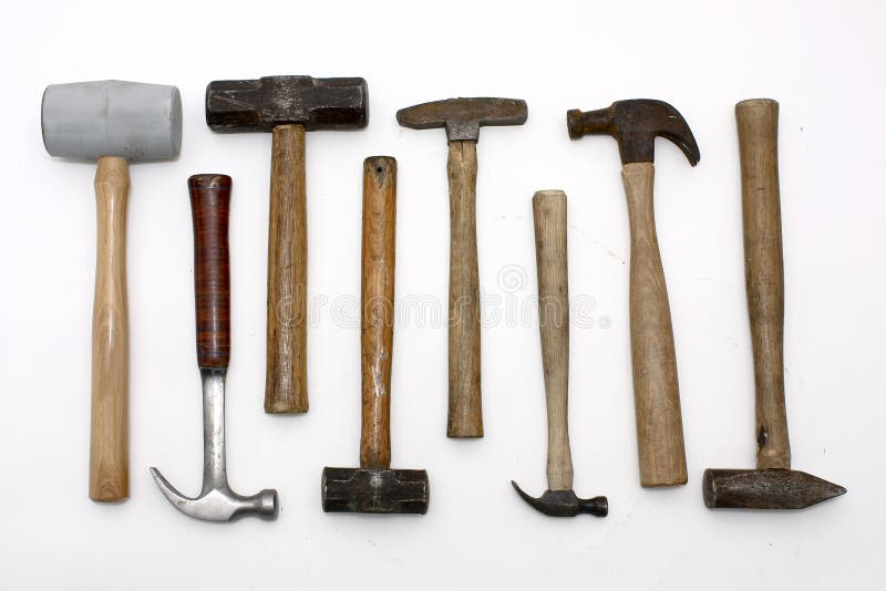 Assorted hammers on white background. Assorted hammers on white background