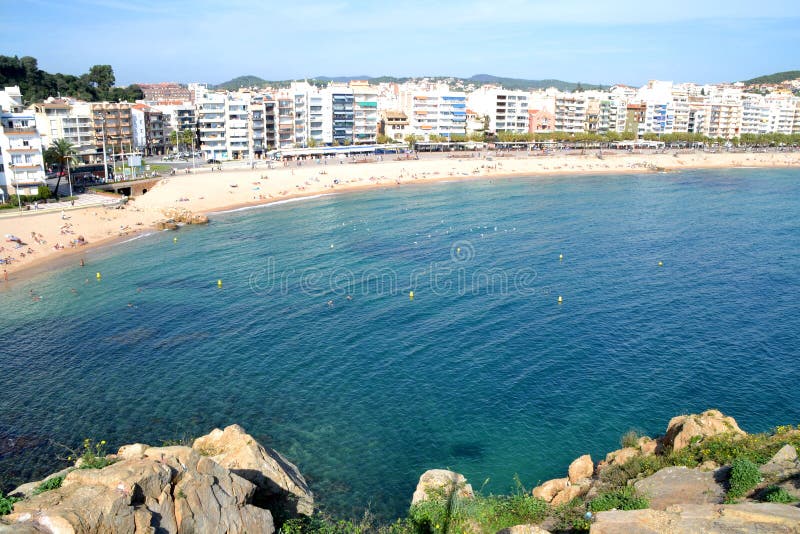 Beach of Blanes, Girona, Spain Stock Image - Image of colorful, catalan ...