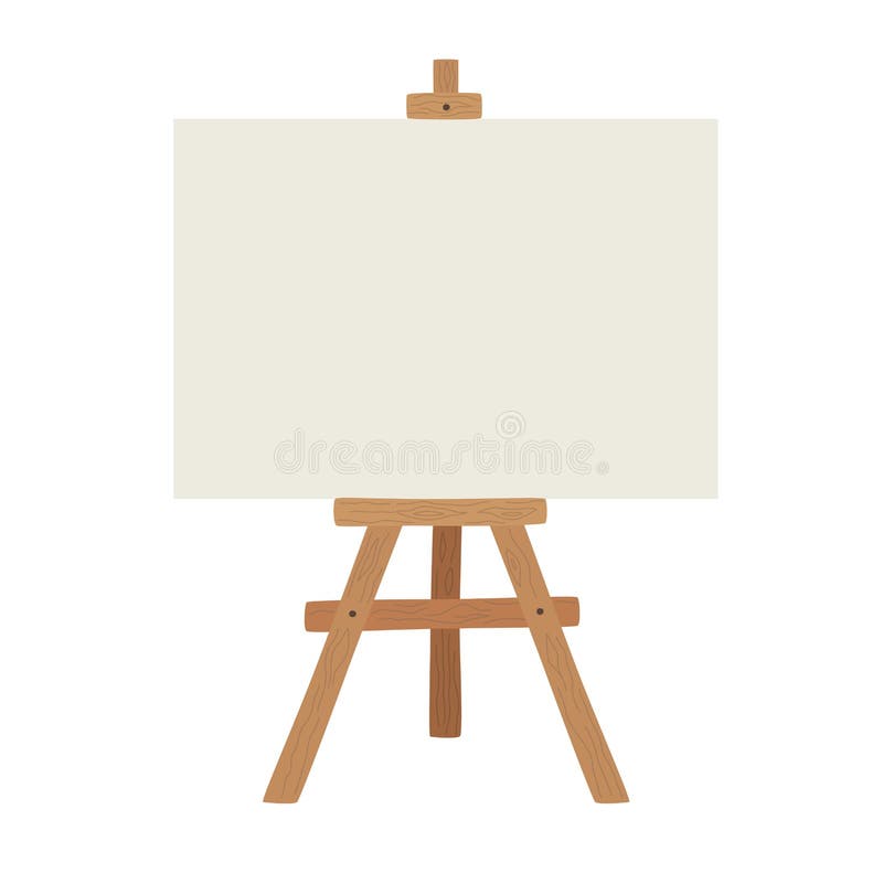 Wood Easel Or Painting Art Board With White Canvas On Blue