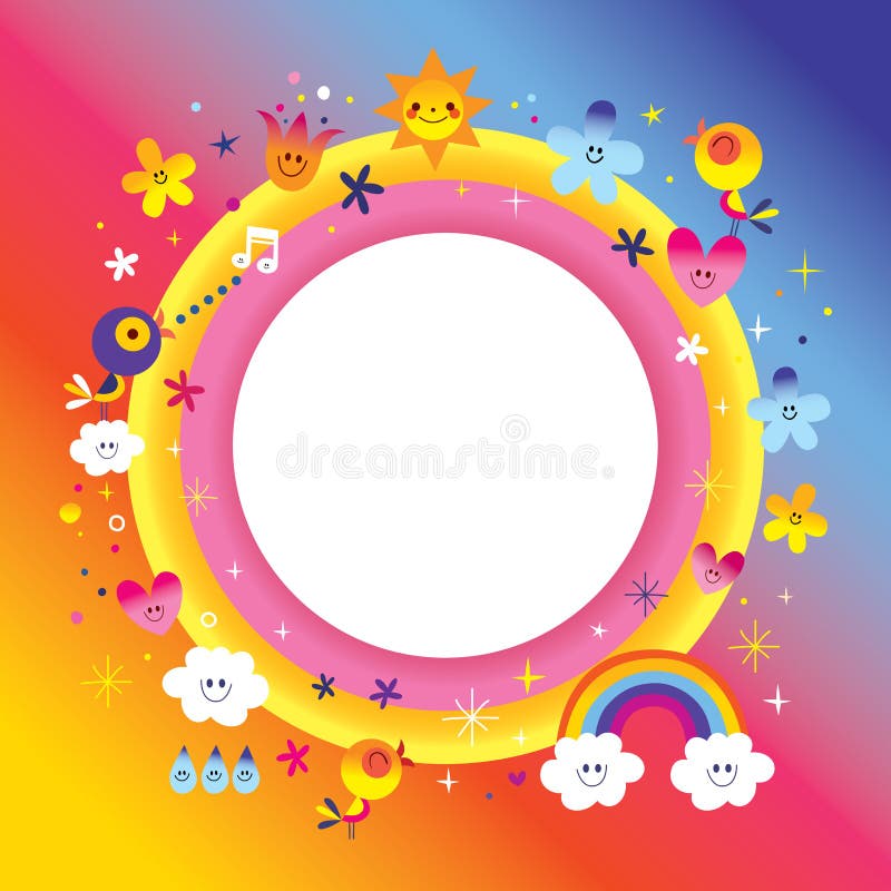 Round Frame Border with Group of Kids Stock Vector - Illustration of ...