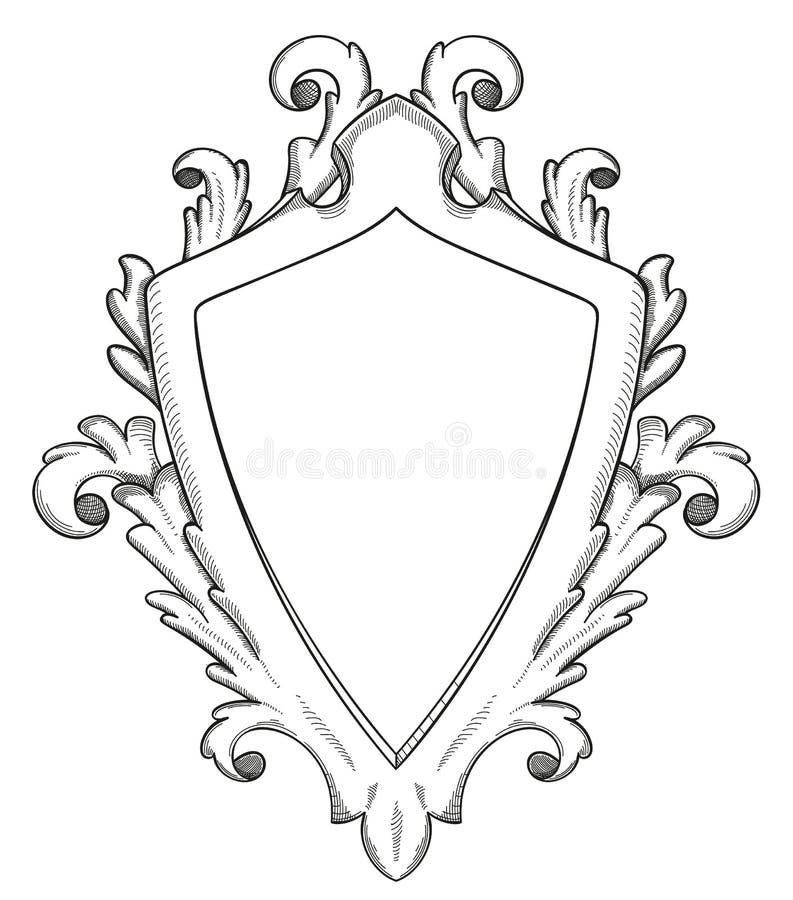 Baroque Shield Drawing stock vector. Illustration of decoration - 113473489