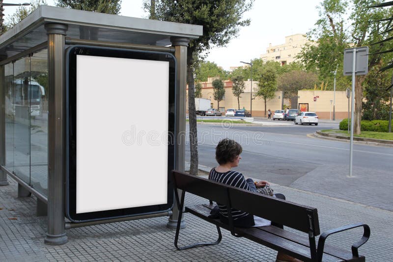 Blank billboard in a bus stop