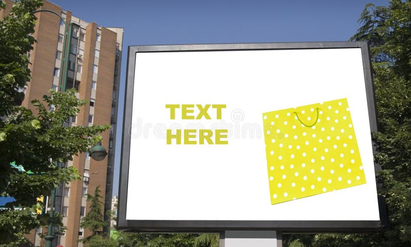 Blank billboard in city with shopping bag