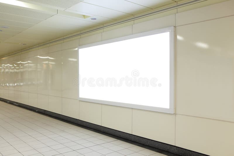 Blank billboard in metro station stock image