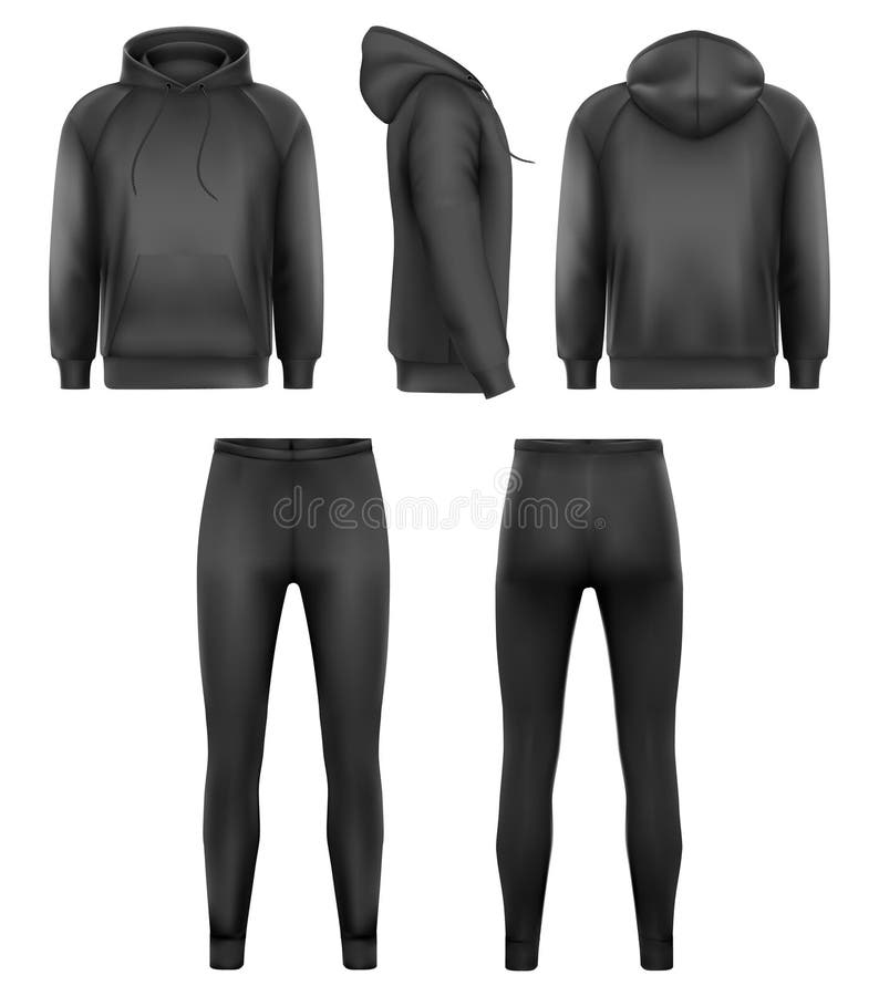 Blank Black Hoodies and Black Leggings Mockup, Front and Back and Side ...