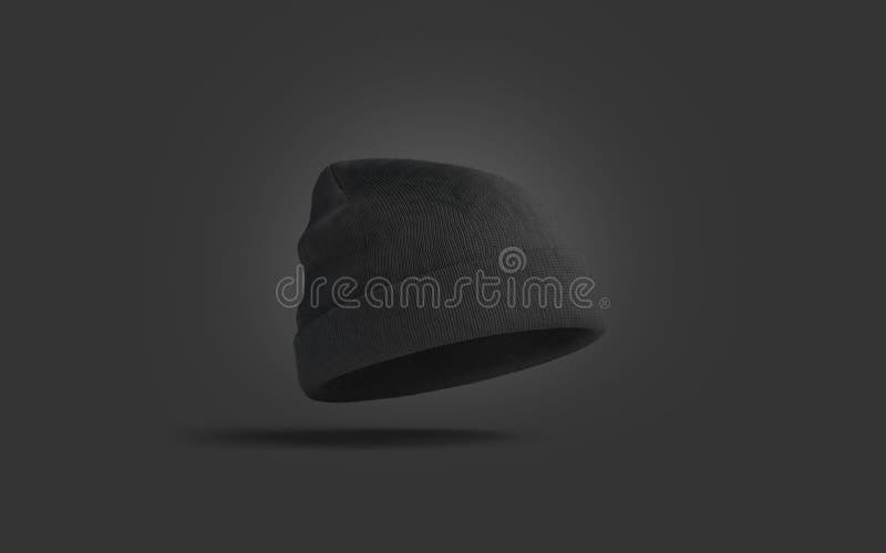 Download Blank Black Knitted Beanie Mockup On Dark Background Stock ...