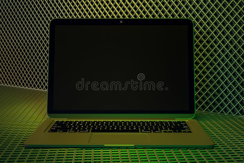 Blank black laptop screen on gradient background. Mock up, 3D Rendering