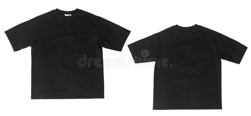 Blank black oversize t-shirt mockup front and back isolated on white background with clipping path.