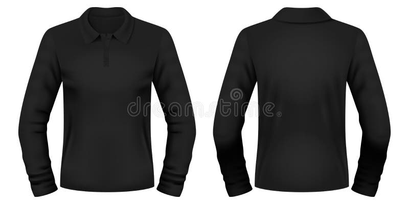 Blank Black Polo Long Sleeve Shirt Template. Front and Back Views ...