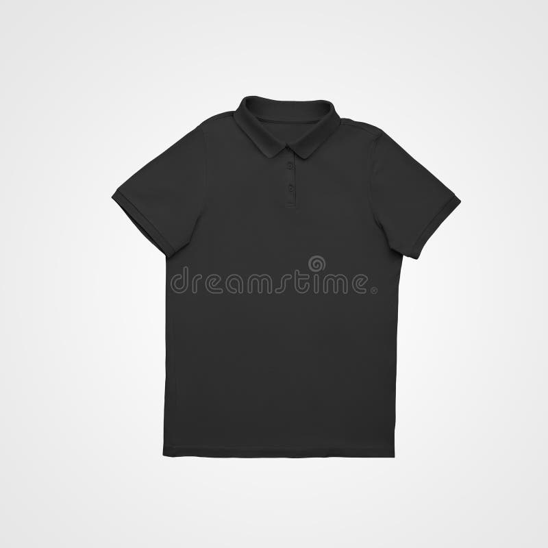 Blank black polo template, laid out on a white background, stylish t-shirt with buttons, collar