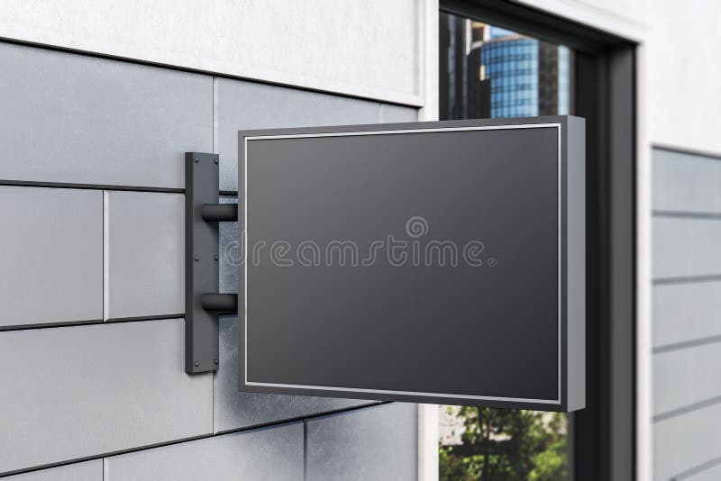 Blank black rectangular banner on building wall stock illustration