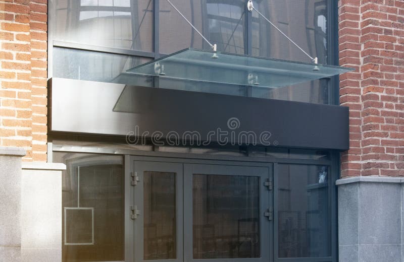 Blank black rectangular box store entrance mockup, glass brick wall stock images
