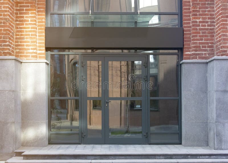 Blank black rectangular box store entrance mockup, glass brick wall royalty free stock photos