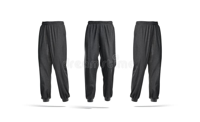 Blank Black Sport Sweatpants Mock Up, Front and Side View Stock